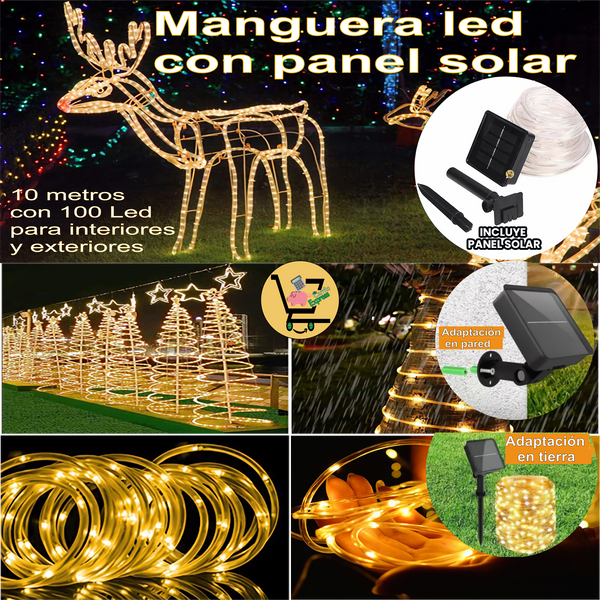 MANGUERA LED CON PANEL SOLAR x 10 metros 🎄🎅🏼